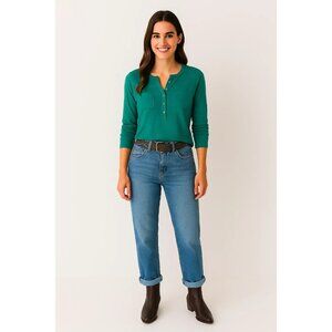 Chaps Teal Green Long Sleeve Henley Top Large 100% Cotton Button-Down Style